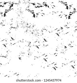 Grunge overlay layer. Abstract black and white vector background. Monochrome vintage surface with dirty pattern in cracks, spots, dots. Old wall in dark horror style design