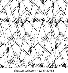 Grunge overlay layer. Abstract black and white vector background. Monochrome vintage surface with dirty pattern in cracks, spots, dots. Old wall in dark horror style design