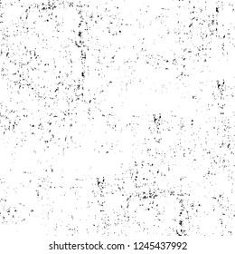 Grunge overlay layer. Abstract black and white vector background. Monochrome vintage surface with dirty pattern in cracks, spots, dots. Old wall in dark horror style design