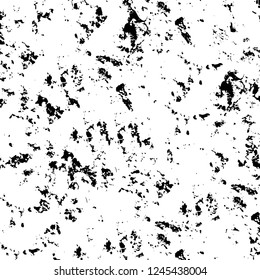 Grunge overlay layer. Abstract black and white vector background. Monochrome vintage surface with dirty pattern in cracks, spots, dots. Old wall in dark horror style design
