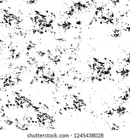 Grunge overlay layer. Abstract black and white vector background. Monochrome vintage surface with dirty pattern in cracks, spots, dots. Old wall in dark horror style design