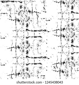 Grunge overlay layer. Abstract black and white vector background. Monochrome vintage surface with dirty pattern in cracks, spots, dots. Old wall in dark horror style design
