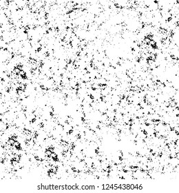 Grunge overlay layer. Abstract black and white vector background. Monochrome vintage surface with dirty pattern in cracks, spots, dots. Old wall in dark horror style design