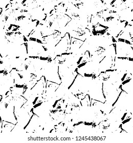 Grunge overlay layer. Abstract black and white vector background. Monochrome vintage surface with dirty pattern in cracks, spots, dots. Old wall in dark horror style design