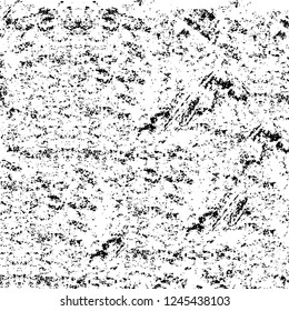 Grunge overlay layer. Abstract black and white vector background. Monochrome vintage surface with dirty pattern in cracks, spots, dots. Old wall in dark horror style design