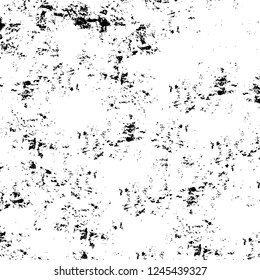 Grunge overlay layer. Abstract black and white vector background. Monochrome vintage surface with dirty pattern in cracks, spots, dots. Old wall in dark horror style design