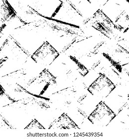 Grunge overlay layer. Abstract black and white vector background. Monochrome vintage surface with dirty pattern in cracks, spots, dots. Old wall in dark horror style design