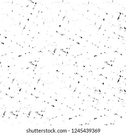 Grunge overlay layer. Abstract black and white vector background. Monochrome vintage surface with dirty pattern in cracks, spots, dots. Old wall in dark horror style design