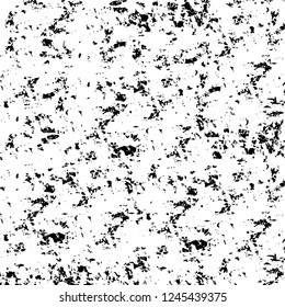 Grunge overlay layer. Abstract black and white vector background. Monochrome vintage surface with dirty pattern in cracks, spots, dots. Old wall in dark horror style design
