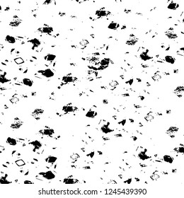 Grunge overlay layer. Abstract black and white vector background. Monochrome vintage surface with dirty pattern in cracks, spots, dots. Old wall in dark horror style design