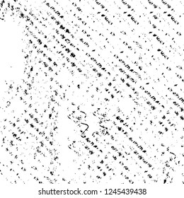 Grunge overlay layer. Abstract black and white vector background. Monochrome vintage surface with dirty pattern in cracks, spots, dots. Old wall in dark horror style design