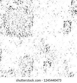 Grunge overlay layer. Abstract black and white vector background. Monochrome vintage surface with dirty pattern in cracks, spots, dots. Old wall in dark horror style design