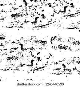 Grunge overlay layer. Abstract black and white vector background. Monochrome vintage surface with dirty pattern in cracks, spots, dots. Old wall in dark horror style design