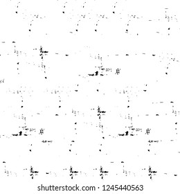 Grunge overlay layer. Abstract black and white vector background. Monochrome vintage surface with dirty pattern in cracks, spots, dots. Old wall in dark horror style design