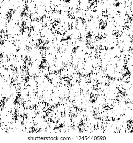 Grunge overlay layer. Abstract black and white vector background. Monochrome vintage surface with dirty pattern in cracks, spots, dots. Old wall in dark horror style design