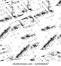 Grunge overlay layer. Abstract black and white vector background. Monochrome vintage surface with dirty pattern in cracks, spots, dots. Old wall in dark horror style design