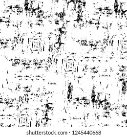 Grunge overlay layer. Abstract black and white vector background. Monochrome vintage surface with dirty pattern in cracks, spots, dots. Old wall in dark horror style design