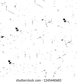 Grunge overlay layer. Abstract black and white vector background. Monochrome vintage surface with dirty pattern in cracks, spots, dots. Old wall in dark horror style design