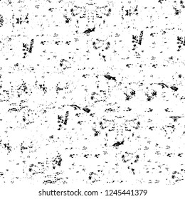 Grunge overlay layer. Abstract black and white vector background. Monochrome vintage surface with dirty pattern in cracks, spots, dots. Old wall in dark horror style design