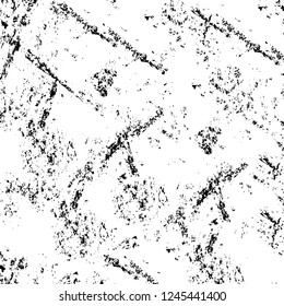 Grunge overlay layer. Abstract black and white vector background. Monochrome vintage surface with dirty pattern in cracks, spots, dots. Old wall in dark horror style design