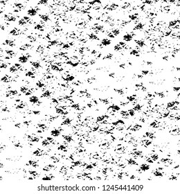 Grunge overlay layer. Abstract black and white vector background. Monochrome vintage surface with dirty pattern in cracks, spots, dots. Old wall in dark horror style design