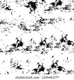 Grunge overlay layer. Abstract black and white vector background. Monochrome vintage surface with dirty pattern in cracks, spots, dots. Old wall in dark horror style design