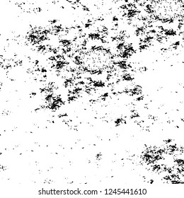 Grunge overlay layer. Abstract black and white vector background. Monochrome vintage surface with dirty pattern in cracks, spots, dots. Old wall in dark horror style design