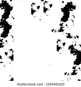 Grunge overlay layer. Abstract black and white vector background. Monochrome vintage surface with dirty pattern in cracks, spots, dots. Old wall in dark horror style design