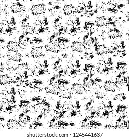 Grunge overlay layer. Abstract black and white vector background. Monochrome vintage surface with dirty pattern in cracks, spots, dots. Old wall in dark horror style design