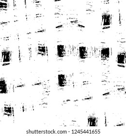 Grunge overlay layer. Abstract black and white vector background. Monochrome vintage surface with dirty pattern in cracks, spots, dots. Old wall in dark horror style design