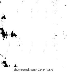 Grunge overlay layer. Abstract black and white vector background. Monochrome vintage surface with dirty pattern in cracks, spots, dots. Old wall in dark horror style design