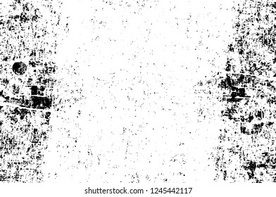 Grunge overlay layer. Abstract black and white vector background. Monochrome vintage surface with dirty pattern in cracks, spots, dots. Old wall in dark horror style design