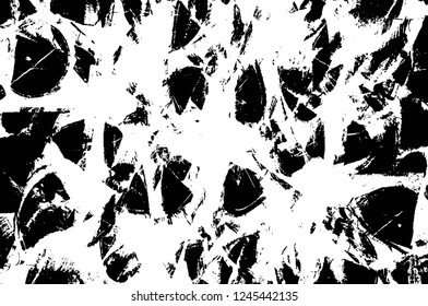 Grunge overlay layer. Abstract black and white vector background. Monochrome vintage surface with dirty pattern in cracks, spots, dots. Old wall in dark horror style design