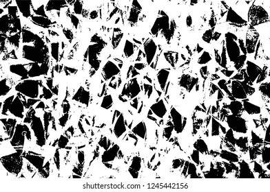 Grunge overlay layer. Abstract black and white vector background. Monochrome vintage surface with dirty pattern in cracks, spots, dots. Old wall in dark horror style design