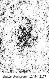 Grunge overlay layer. Abstract black and white vector background. Monochrome vintage surface with dirty pattern in cracks, spots, dots. Old wall in dark horror style design