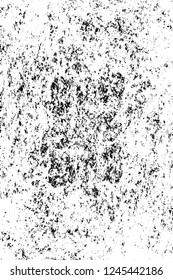 Grunge overlay layer. Abstract black and white vector background. Monochrome vintage surface with dirty pattern in cracks, spots, dots. Old wall in dark horror style design