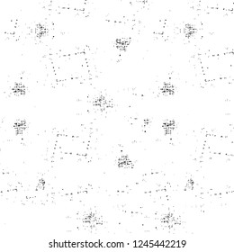 Grunge overlay layer. Abstract black and white vector background. Monochrome vintage surface with dirty pattern in cracks, spots, dots. Old wall in dark horror style design