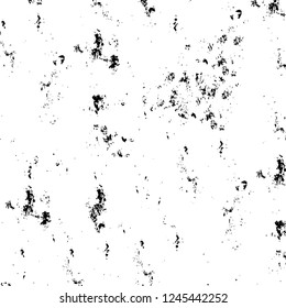 Grunge overlay layer. Abstract black and white vector background. Monochrome vintage surface with dirty pattern in cracks, spots, dots. Old wall in dark horror style design