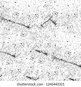 Grunge overlay layer. Abstract black and white vector background. Monochrome vintage surface with dirty pattern in cracks, spots, dots. Old wall in dark horror style design