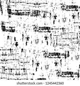 Grunge overlay layer. Abstract black and white vector background. Monochrome vintage surface with dirty pattern in cracks, spots, dots. Old wall in dark horror style design