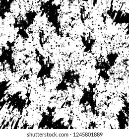 Grunge overlay layer. Abstract black and white vector background. Monochrome vintage surface with dirty pattern in cracks, spots, dots. Old painted wall in dark horror style design