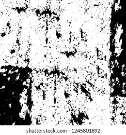 Grunge overlay layer. Abstract black and white vector background. Monochrome vintage surface with dirty pattern in cracks, spots, dots. Old painted wall in dark horror style design