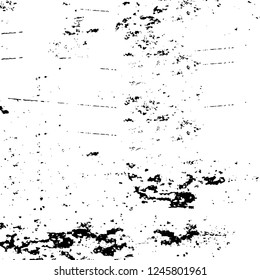 Grunge overlay layer. Abstract black and white vector background. Monochrome vintage surface with dirty pattern in cracks, spots, dots. Old painted wall in dark horror style design