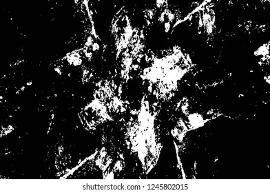 Grunge overlay layer. Abstract black and white vector background. Monochrome vintage surface with dirty pattern in cracks, spots, dots. Old painted wall in dark horror style design