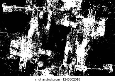 Grunge overlay layer. Abstract black and white vector background. Monochrome vintage surface with dirty pattern in cracks, spots, dots. Old painted wall in dark horror style design