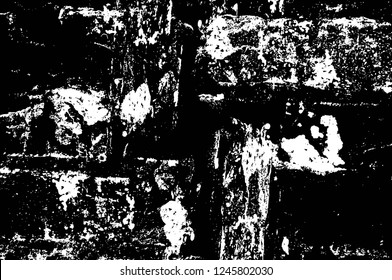 Grunge overlay layer. Abstract black and white vector background. Monochrome vintage surface with dirty pattern in cracks, spots, dots. Old painted wall in dark horror style design