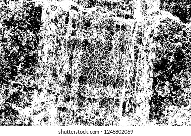 Grunge overlay layer. Abstract black and white vector background. Monochrome vintage surface with dirty pattern in cracks, spots, dots. Old painted wall in dark horror style design