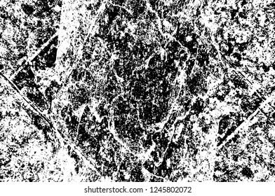 Grunge overlay layer. Abstract black and white vector background. Monochrome vintage surface with dirty pattern in cracks, spots, dots. Old painted wall in dark horror style design