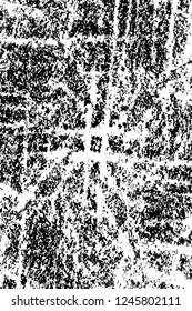 Grunge overlay layer. Abstract black and white vector background. Monochrome vintage surface with dirty pattern in cracks, spots, dots. Old painted wall in dark horror style design