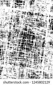 Grunge overlay layer. Abstract black and white vector background. Monochrome vintage surface with dirty pattern in cracks, spots, dots. Old painted wall in dark horror style design